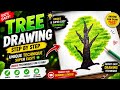 🌳 Easy Tree Drawing Tutorial | Unique & Super Easy Technique for Beginners 😍