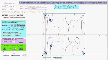 Graphical and numerical CAS solution of a system of 2 nonlinear equations