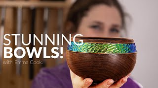 Turning incredible bowls with a colourful finish  by Emma Cook.