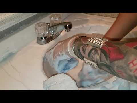 cleaning-bathroom-sink..-getting-pink-hair-dye-out