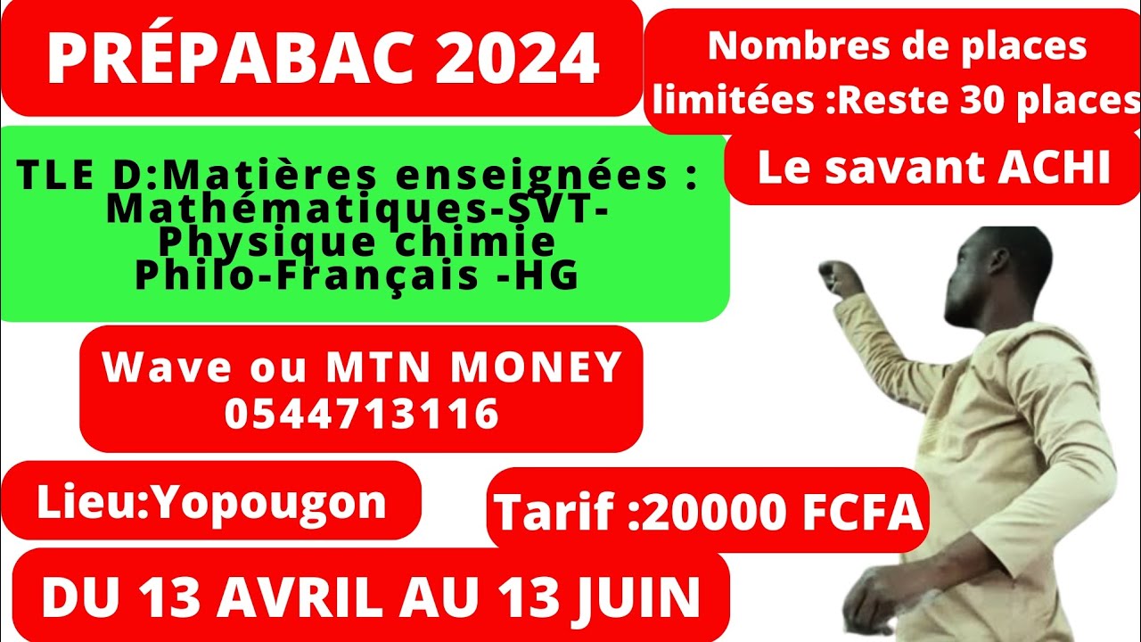 URGENT : Informations PREPABAC 2024, Nombres de places limitées.Lieu et