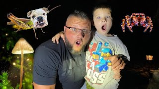 NIGHTTIME BUG HUNT with CALEB \& DADDY! CATCHING BUGS FOR KIDS!