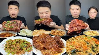 Mukbang Chinese Food | ASMR eating Braised pork Ribs, Soy Sauce pan Fried Noodles​ With more food