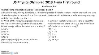 US F=ma Physics Olympiad 2013. First Round. Problems 7-10 of 25. Mechanics