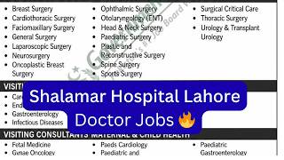 Shalamar Hospital Jobs 2026 | Visiting Consultant Slots | Doctors Private Practice Lahore
