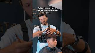 I don’t think he’s a fan of the new barber. #barber #barbershop