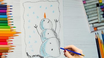 ☃️ How to Draw a Cute Snowman Christmas Card
