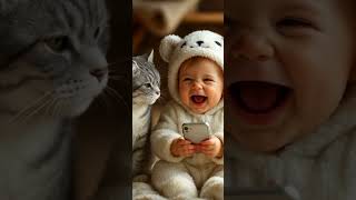 When the kid and the cat hear a fart sound 😂😂 Too funny! #cat #baby