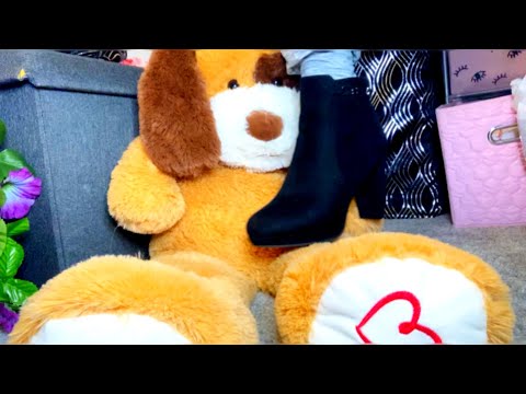 Kicking & stomping on teddy bear wearing high heel boots