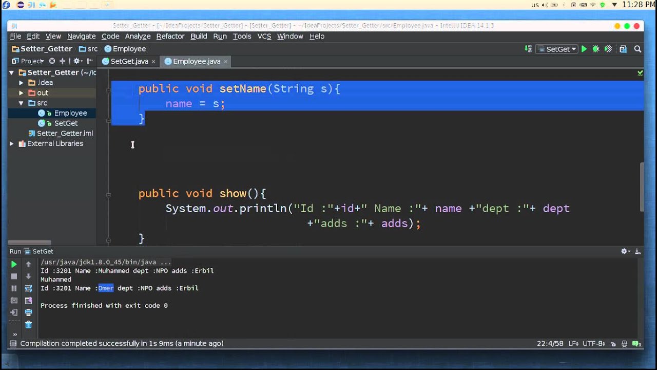 105 java set get methods ex youtube