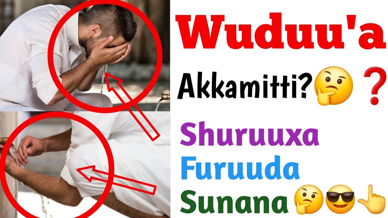 Wuduu'a | Akkamitti Godhan | Shuruuxa Wuduu'aa | Furuuda Wuduu'aa | Sunana Wuduu'aa