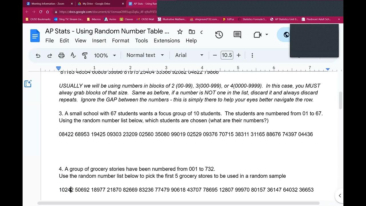 Using a Random Number Table to generate a set of random numbers for an ...