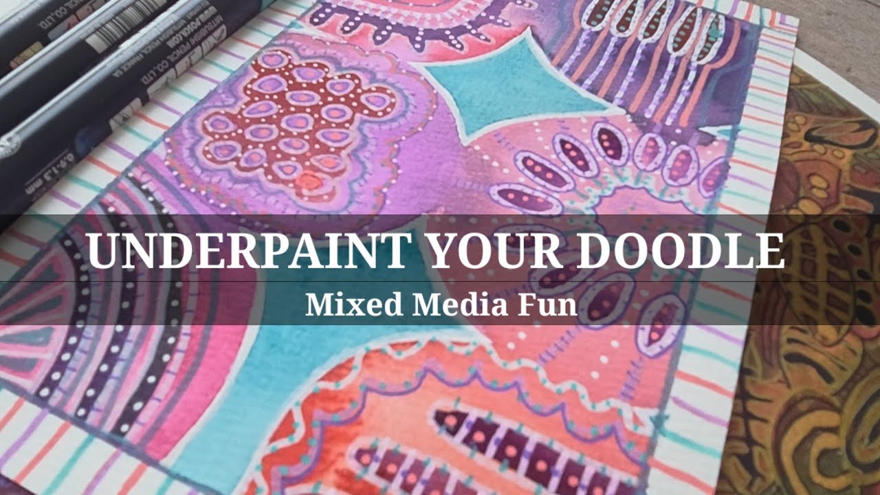 BORDER DOODLE FUN! Mixed Media over your ABSTRACT WATERCOLOR - YouTube