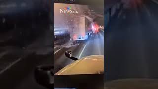 Vehicle flies off overpass and onto Hwy. 401 below