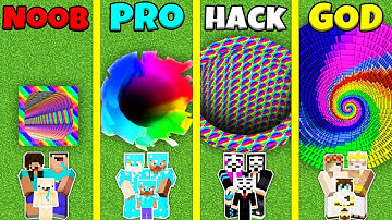Minecraft Battle: NOOB vs PRO vs HACKER vs GOD: RAINBOW TUNNEL PIT HOUSE BUILD CHALLENGE / Animation