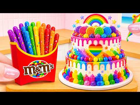 Vibrant Rainbow Heart Cake with M&M Snack 💗 Miniature Rainbow Chocolate Cake Recipe 🌈The Cake Corner