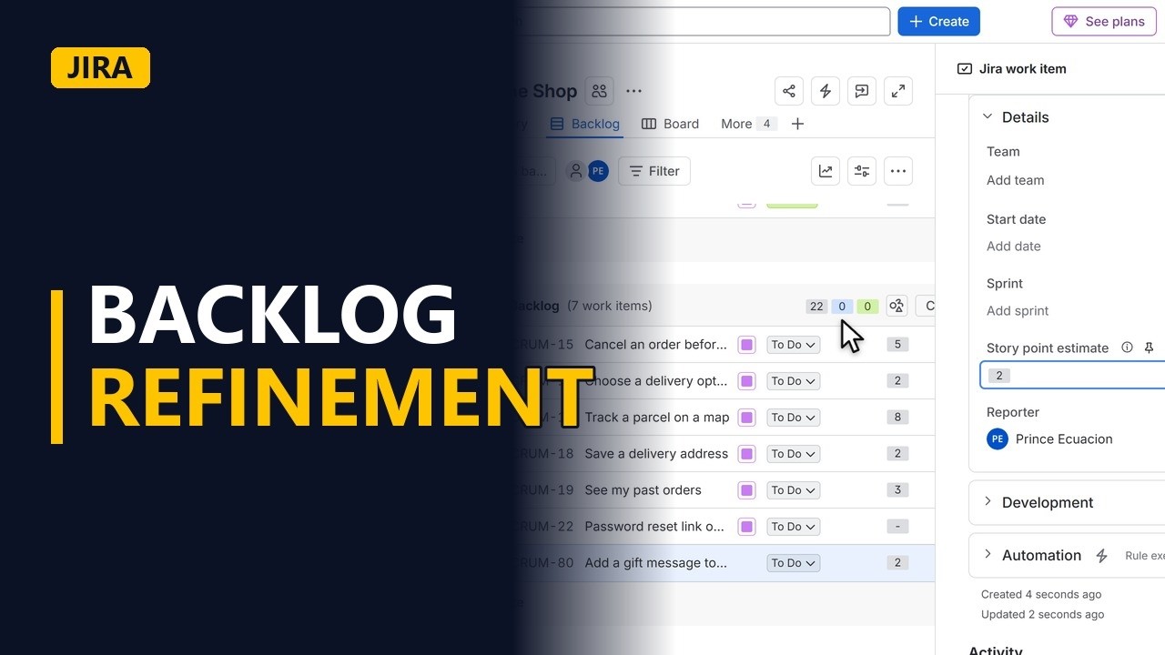 Backlog Refinement in Jira for Business Analysts (Rank, Estimate, Split)