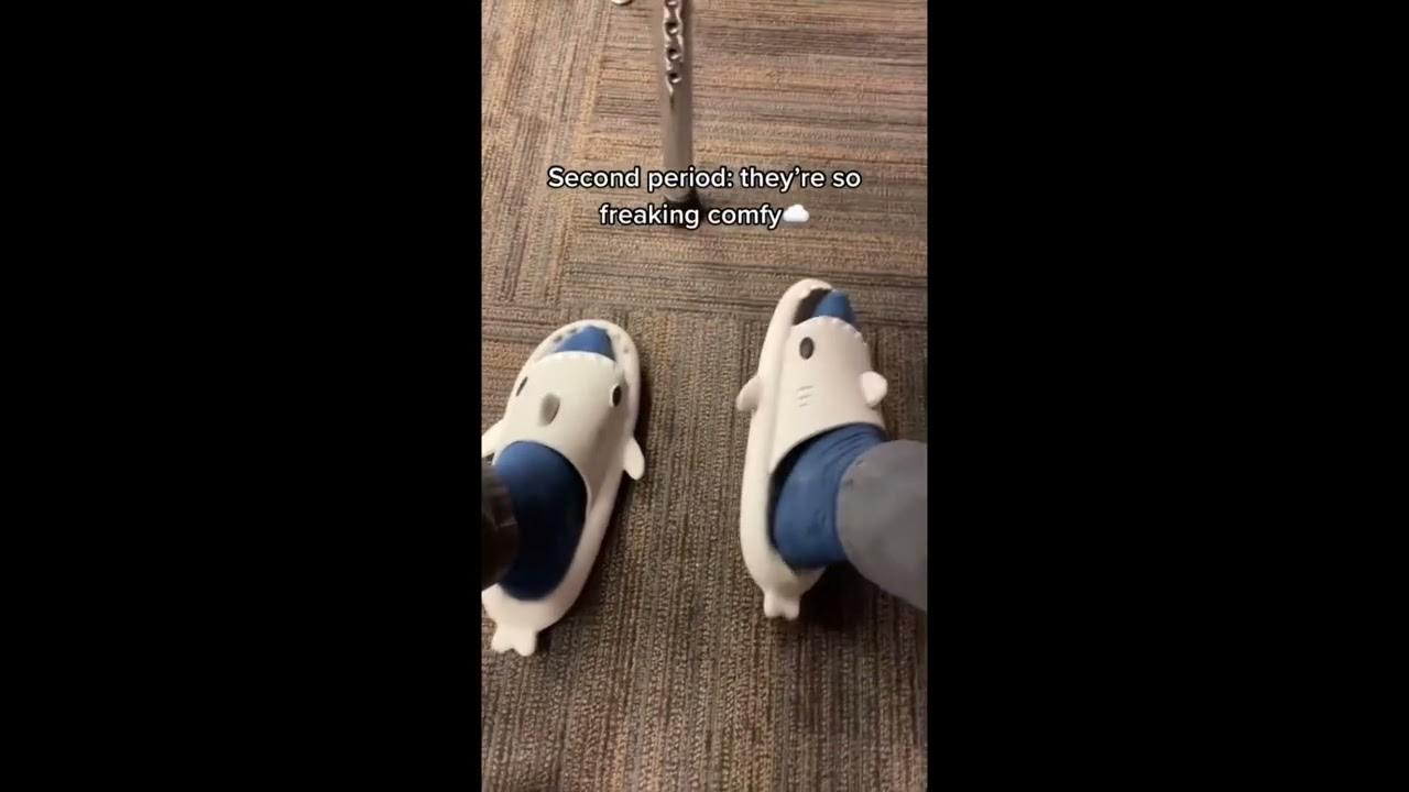 Wearing my sharks slides to school YouTube