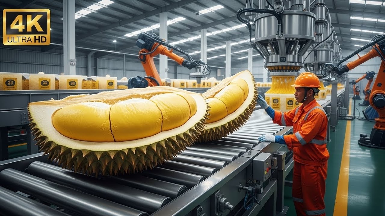 Durian Rind Processing Durian Processing Factory: From Fresh Fruit to Frozen Pulp - YouTube