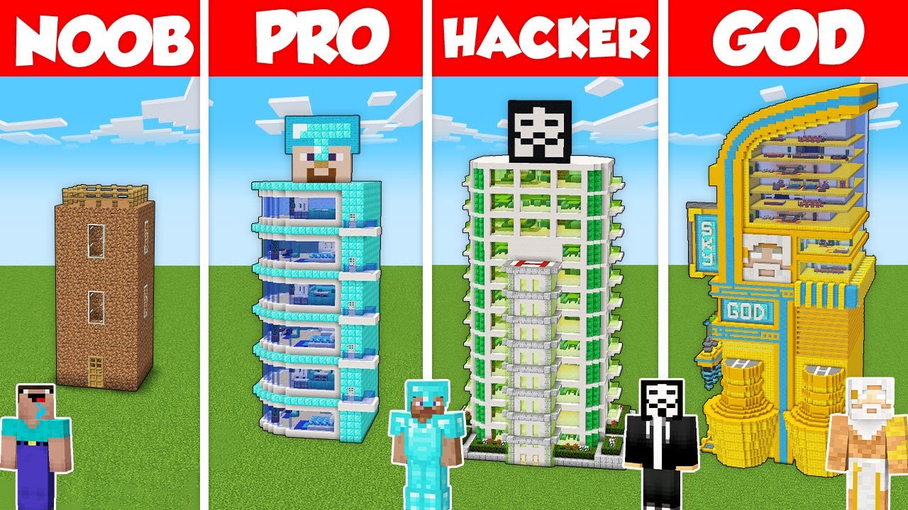SKYSCRAPER HOUSE BASE BUILD CHALLENGE - Minecraft Battle: NOOB vs PRO ...