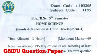 Gndu BA / Bsc 5th Semester Home Science Question Paper | Ba 5th Semester Home Science Question Paper