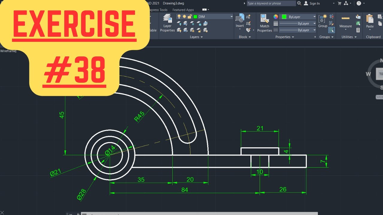 AutoCAD 2D Basic Drawing and Drafting practice for beginners #38 - YouTube