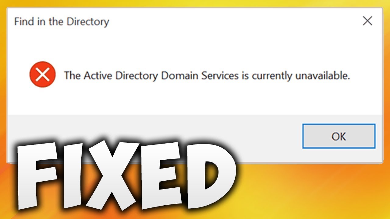 felmeddelande active directory doain services unavailable