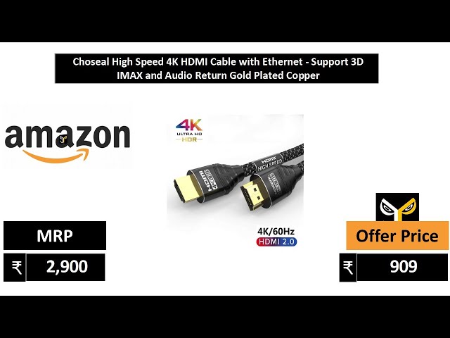 Choseal High Speed 4K HDMI Cable with Ethernet   Support 3D IMAX and Audio Return Gold Plated Copper