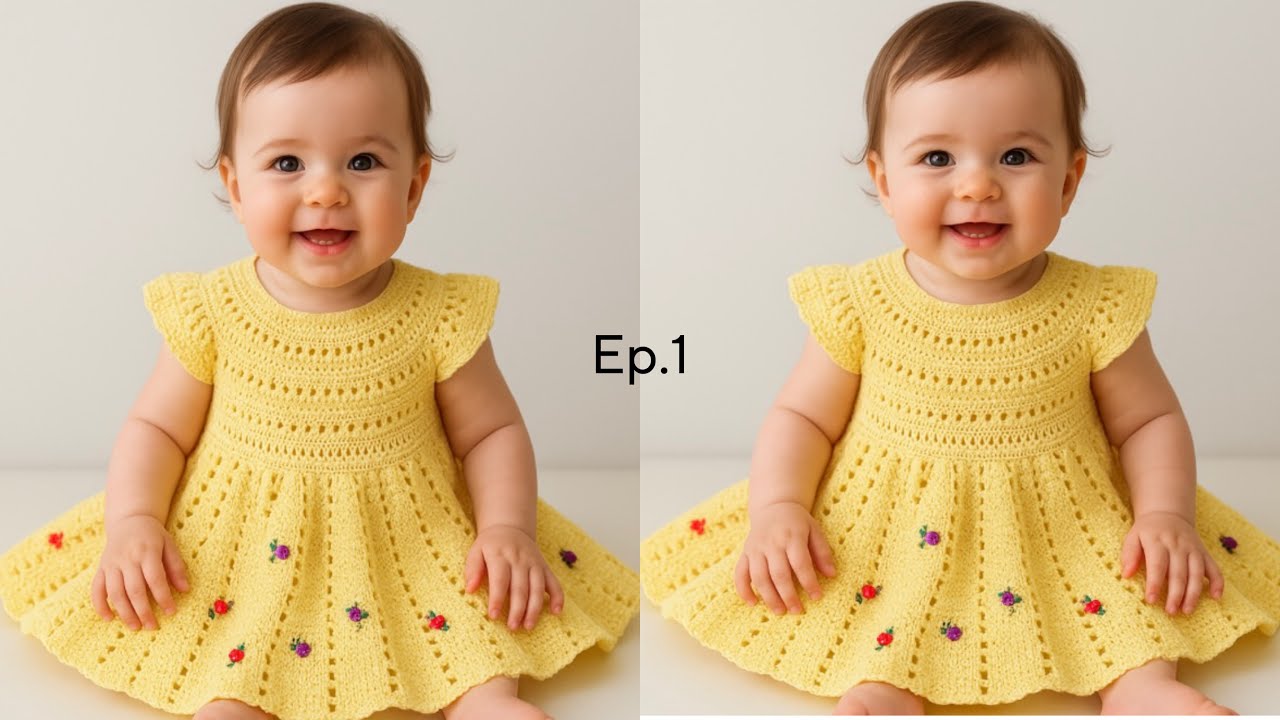 Вязаное крючком платье для девочки || как связать крючком платье || схема горловины вязаного крюч...