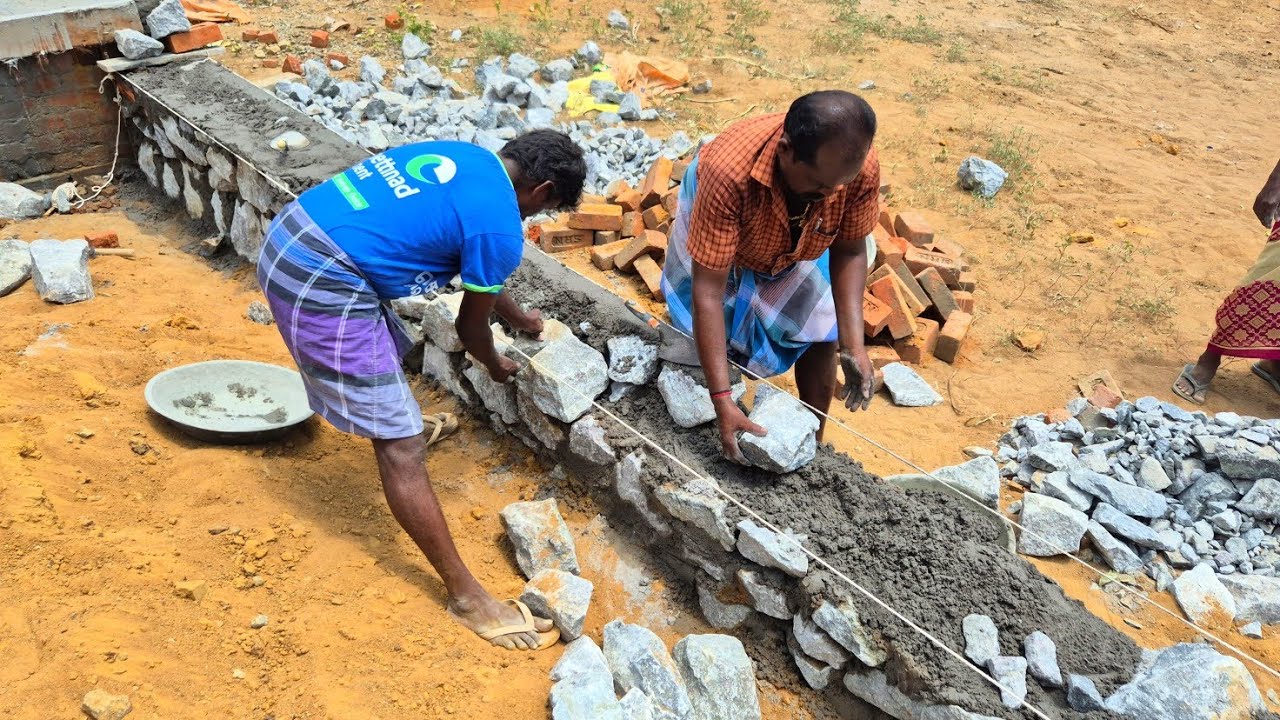 Techniques of Natural Stone Wall Construction | Strong&Long lasting Basement Wall Build with Cement