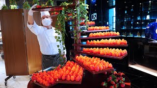 vivid scene of a luxury strawberry buffet presented by a 5star hotel / Korean street food