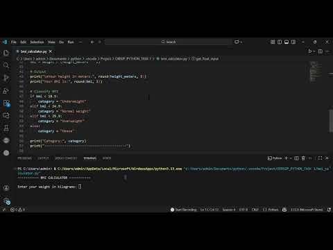 OIBSIP Python Task 1 – BMI Calculator | Oasis Infobyte Internship Project | Python Beginner Project