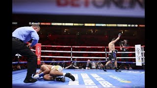 VERGIL ORTIZ Jr. snaps THOMAS DULORME in half with one left-hook to warm up for TIM TSZYU showdown.