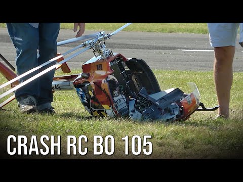 Heavy Crash Big RC Turbine Helicopter MBB Bo 105 Fine Scale Model Crashed At Flight Show