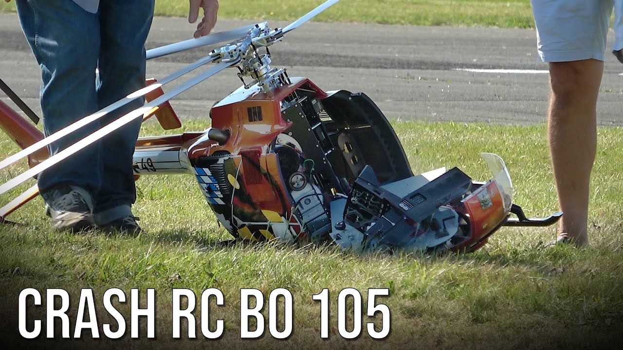 Heavy Crash! Big RC Turbine Helicopter MBB Bo 105 Fine Scale Model Crashed At Flight Show