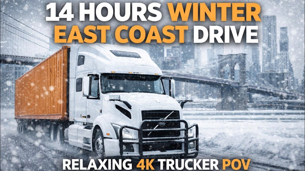 4K POV Truck Driving USA | 14 Hours Winter East Coast Snow Highway Relaxing Long Haul