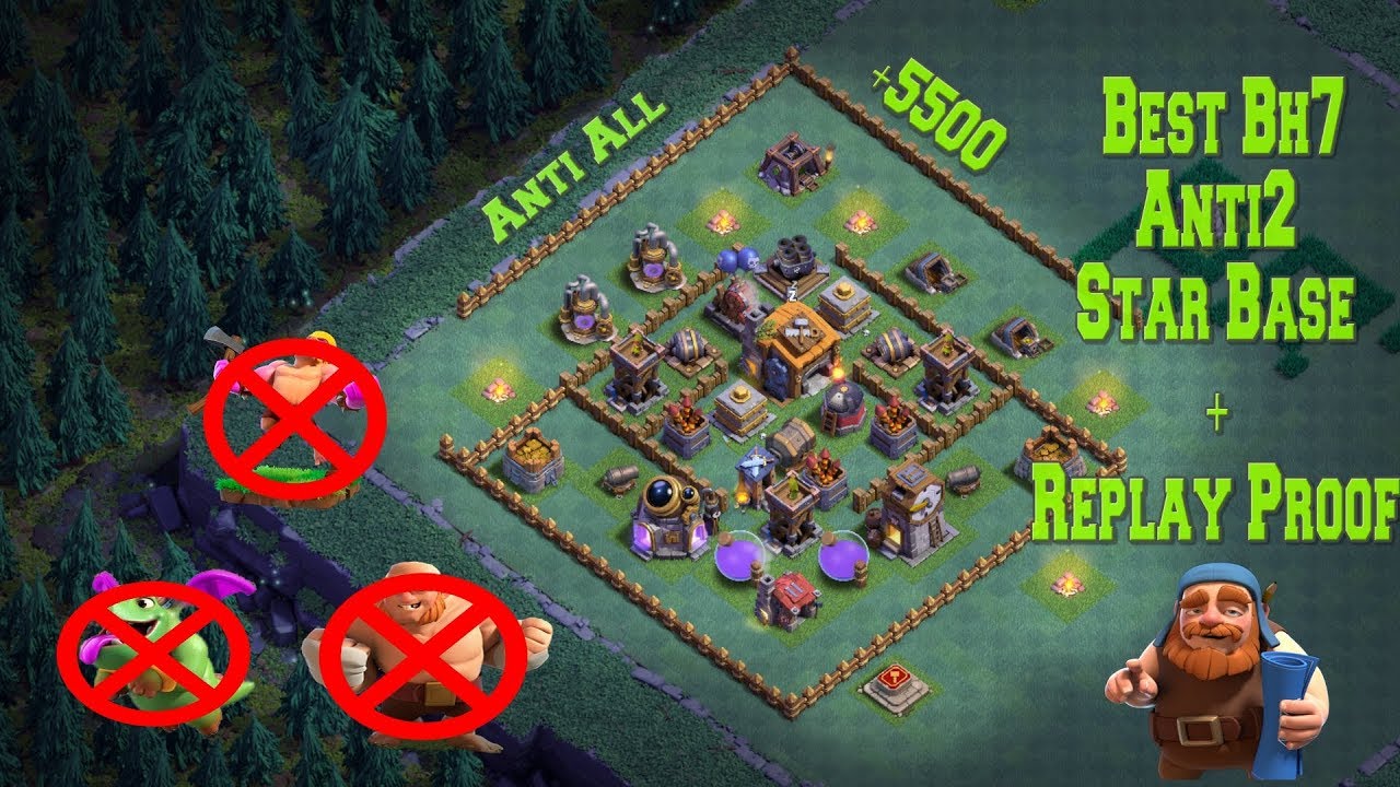 Best Builder Hall 7 Base W Proof Anti 2 Star 5500 Cups Bh7 Giant Cannon Clash Of Clans Youtube