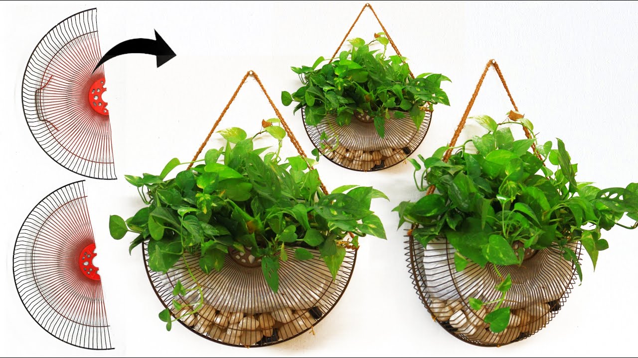 Smart idea for Hanging Plants//Recycling Fan Cover into Hanging pots