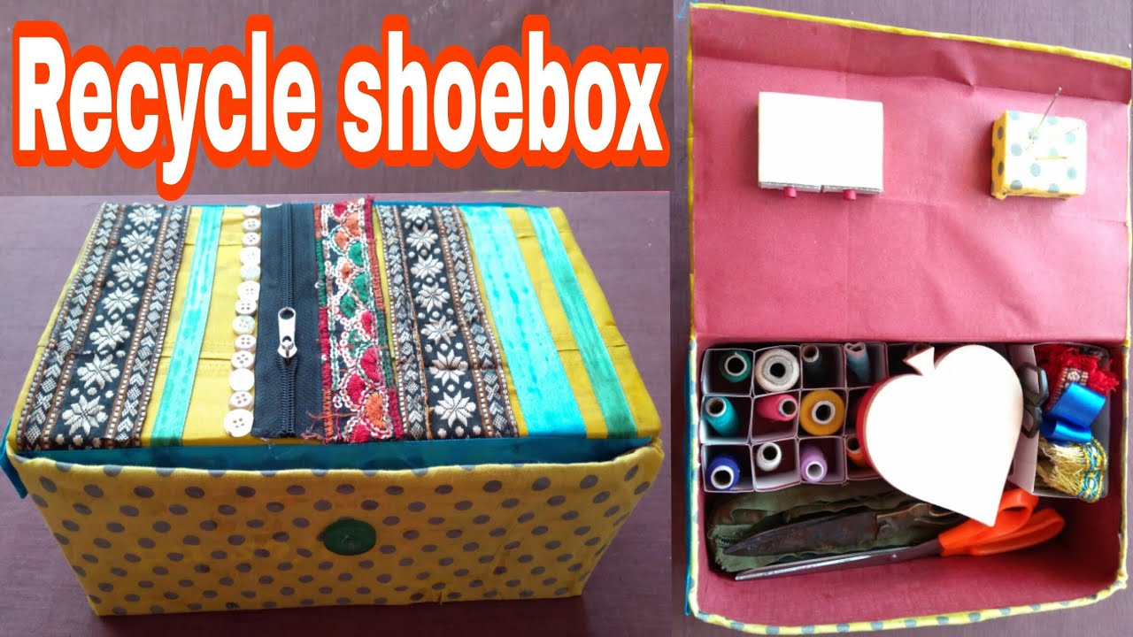 Recycle shoebox, thread organiser, sewing box
