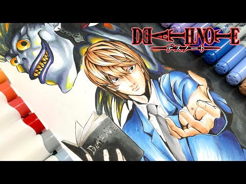 [Death Note] Drawing Yagami Light and Ryuk from Death Note w/subtitles/デスノートの夜神 月とリューク描いてみた