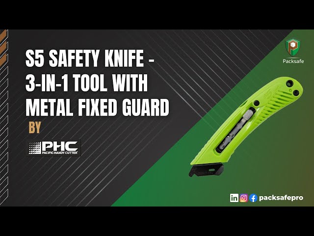 Pacific Handy Cutter S5 Safety Cutter, 3-In-1 Tool W/ Metal Fixed Guard 