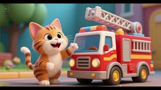 Happy Kitten and Toy Fire Engine Nursery Rhymes Kids Songs