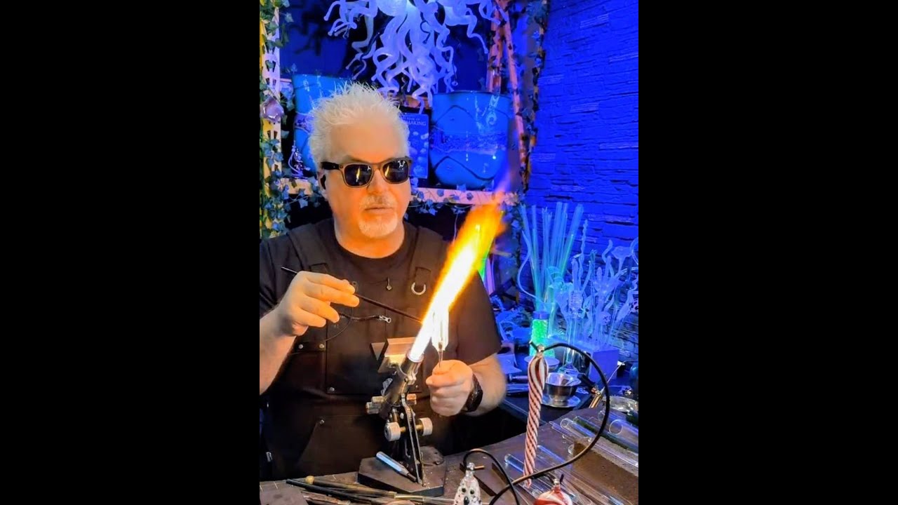 Glassblowing with the Fiery guy at his Holiday forge. Christmas Ornaments made live. Art glass Demo