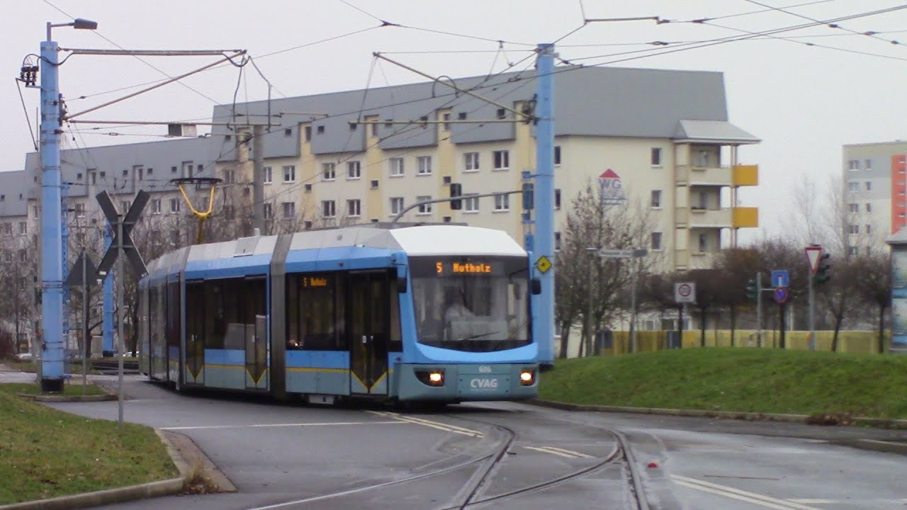 Straßenbahn Chemnitz Tram Route 5 Hutholz - Gablenz Adtranz Variobahn