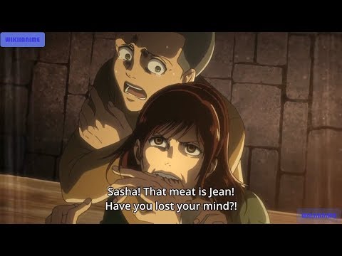 Sasha becomes aggressive after serving meat,Funny Scene,Attack On Titan Season 3 49, 進撃の巨人 13
