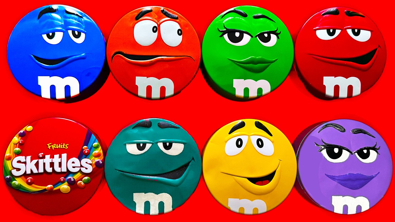 6 Minutes Satisfying with ASMR Unpacking Radiant Skittles and Chocolate M&M'S Candy From Funny Tins