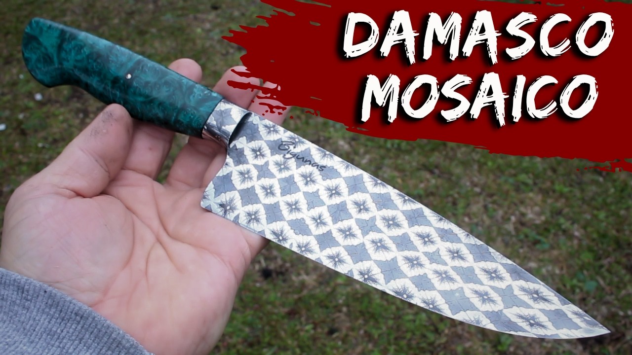 DAMASCO MOSAICO para uma Linda faca de Chef!