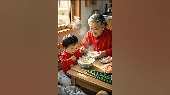 Baby and grandma eat delicious shrimp porridge together #Baby #cute #grandmas #shorts #viral #ai