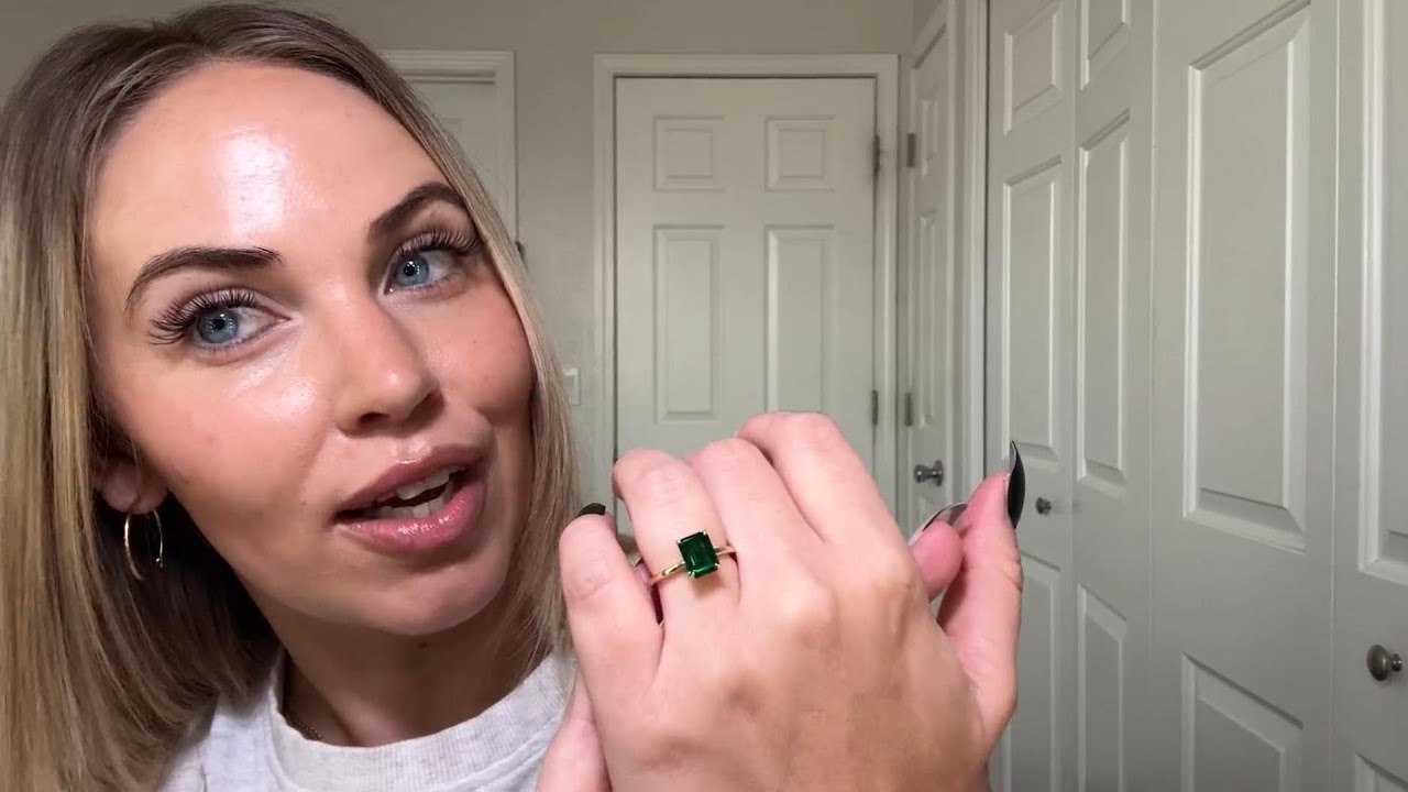 SHINYSO 3CT Solitaire Created Green Emerald Ring | 925 Sterling Silver Wedding Band