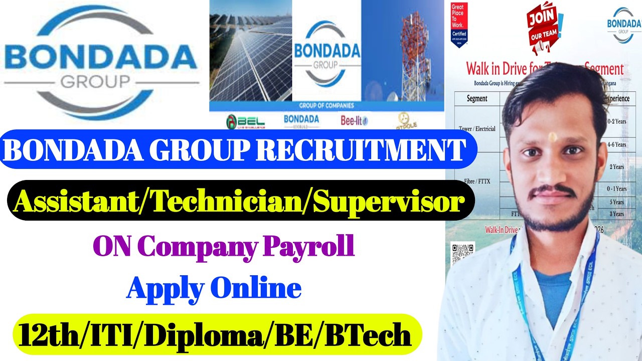 Telecom Jobs 2026 🔥 Bondada Group Hiring ITI Diploma BTech | Field Engineer & Technician Jobs |